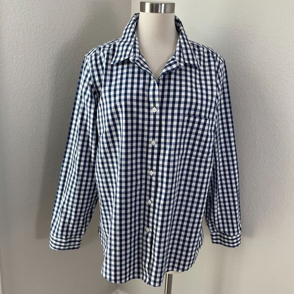 L.L. Bean Tops - LL Bean Womens Plus 2X Wrinkle Free Blue Gingham Button Up Shirt Long Sleeve Top